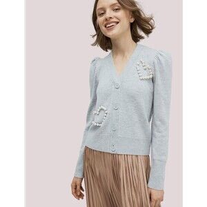 Kate Spade New York Pearl Pave Heather Gray Wool Blend Cardigan XS